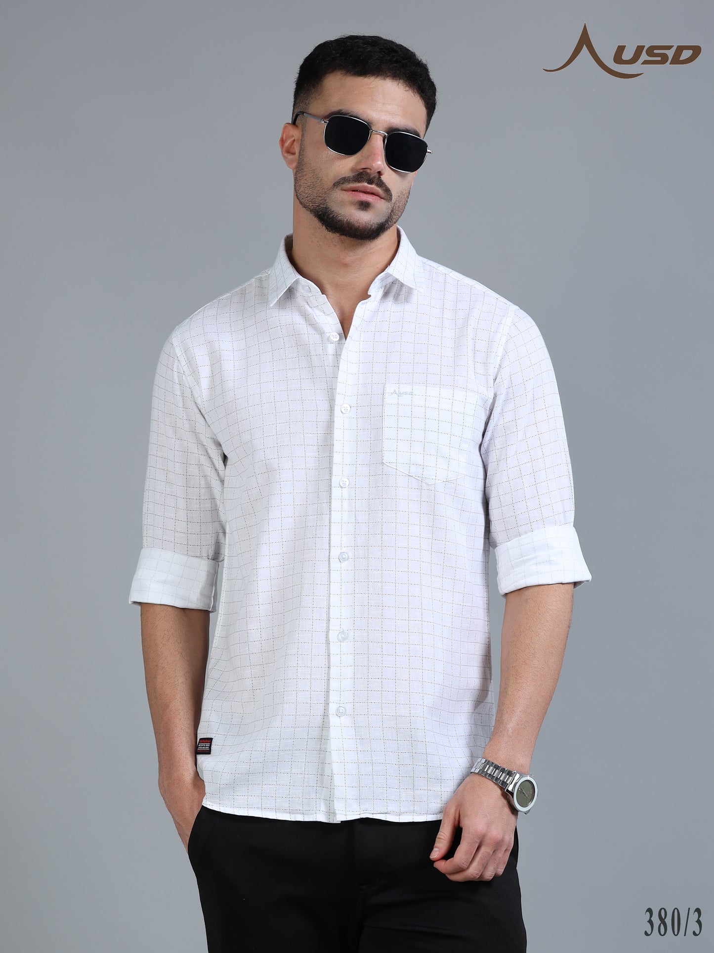 380/3-Cotton Linen Chex Full Shirts