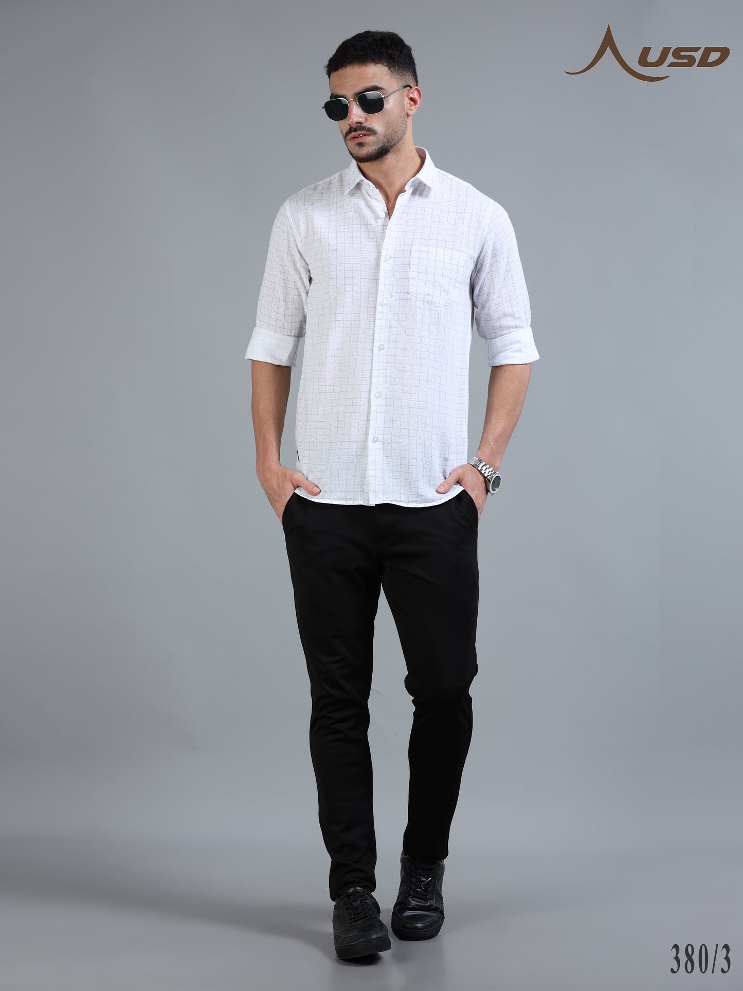 380/3-Cotton Linen Chex Full Shirts