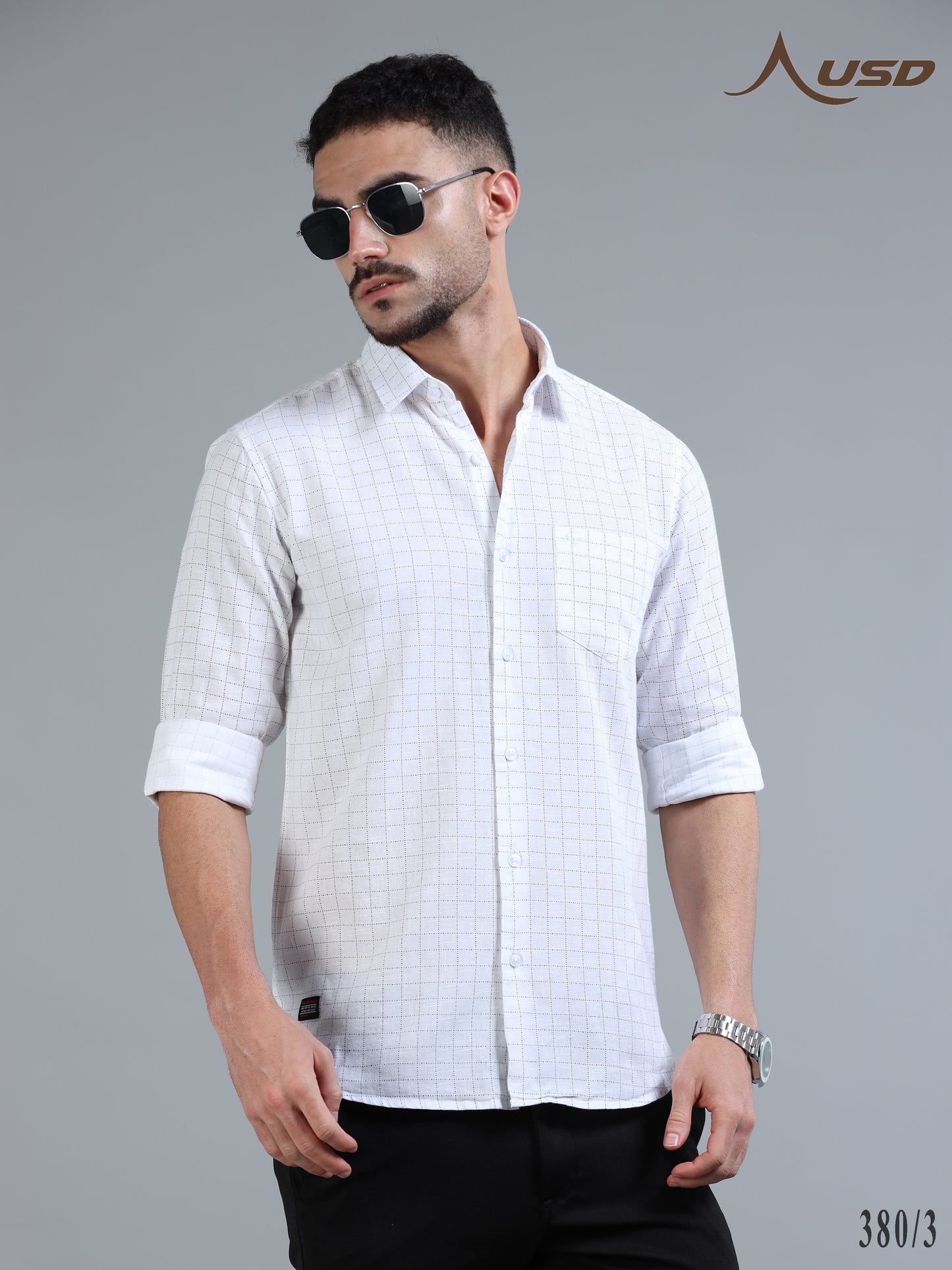 380/3-Cotton Linen Chex Full Shirts