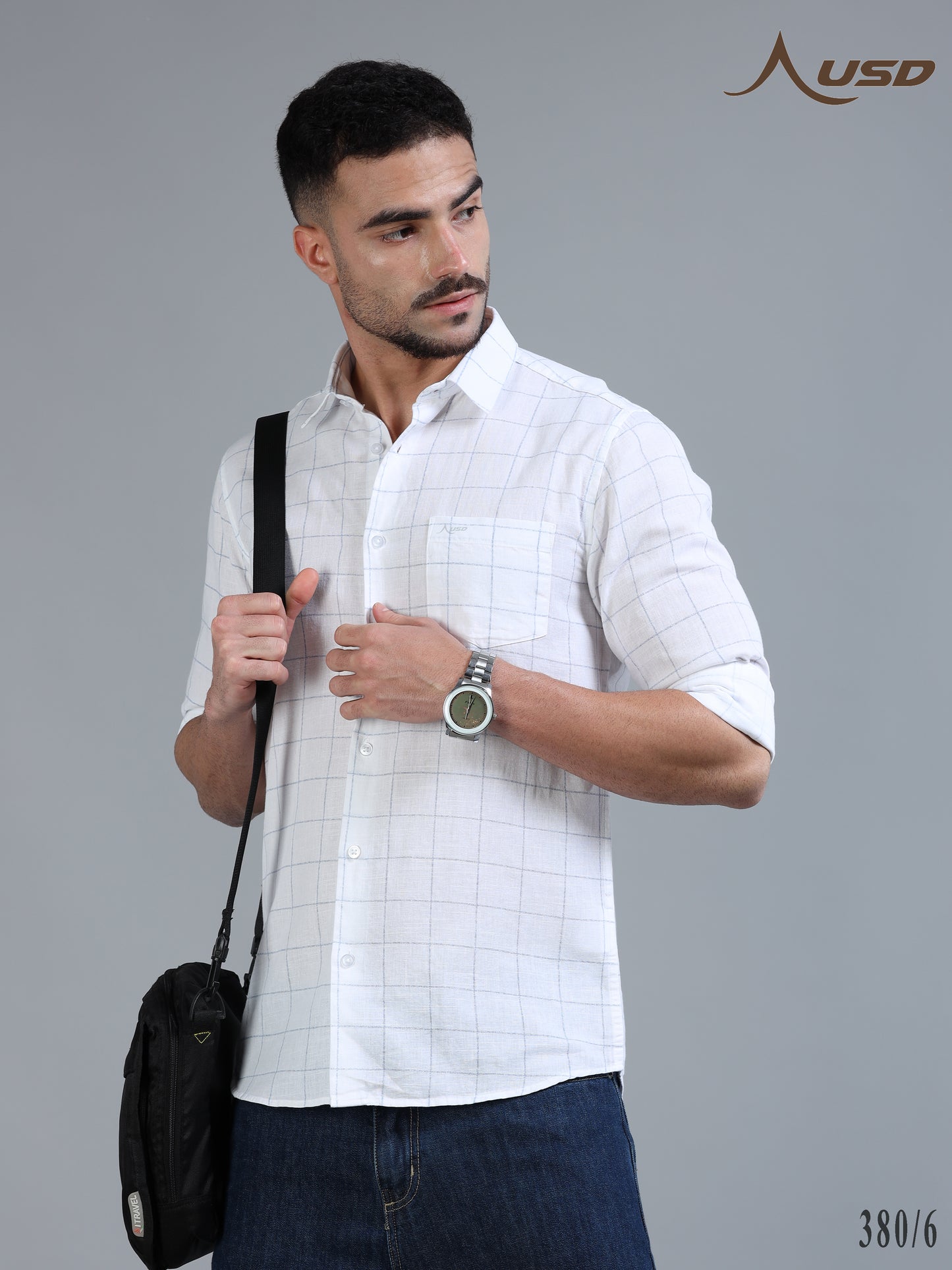 380/6-Cotton Linen Chex Full Shirts