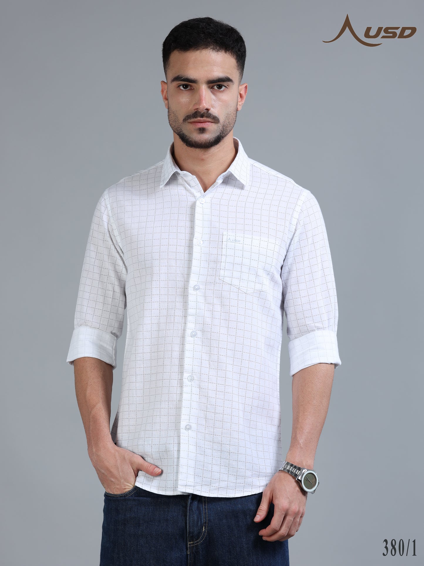 380/1-Cotton Linen Chex Full Shirts