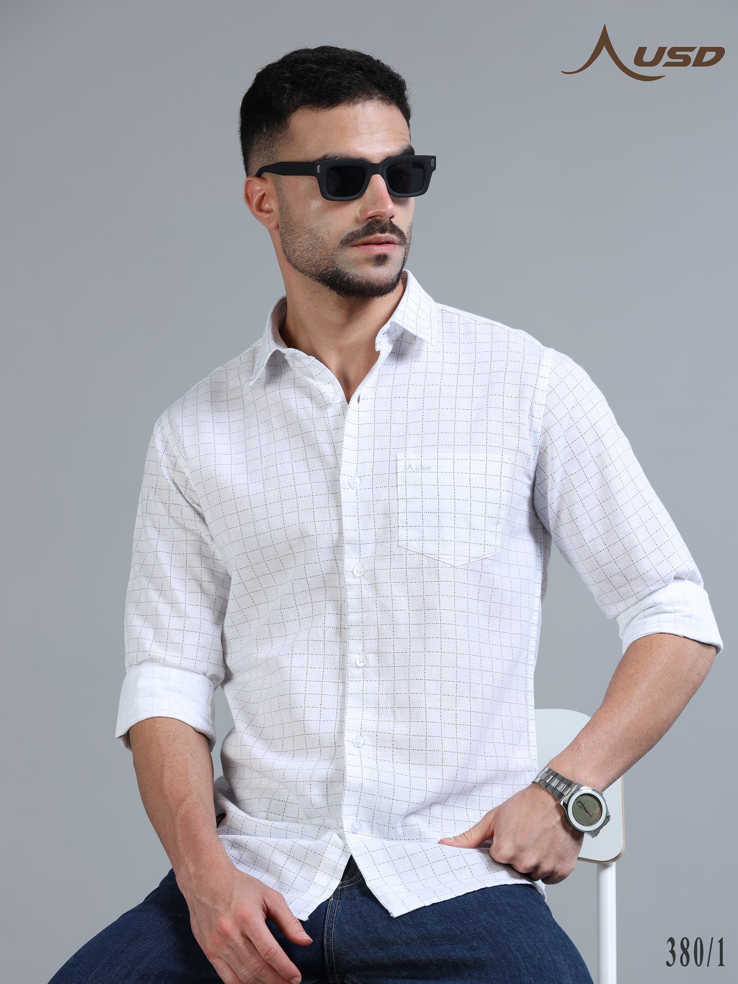 380/1-Cotton Linen Chex Full Shirts