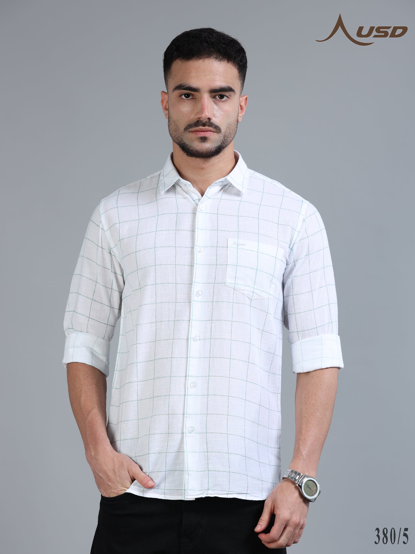 380/5-Cotton Linen Chex Full Shirts