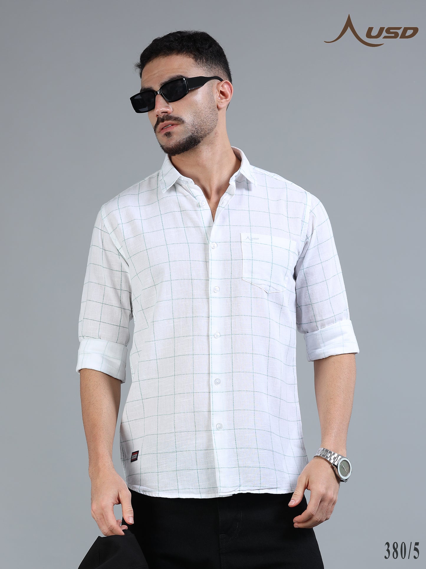 380/5-Cotton Linen Chex Full Shirts