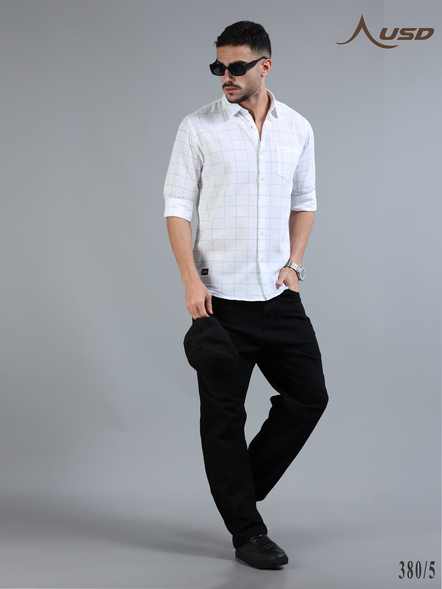 380/5-Cotton Linen Chex Full Shirts