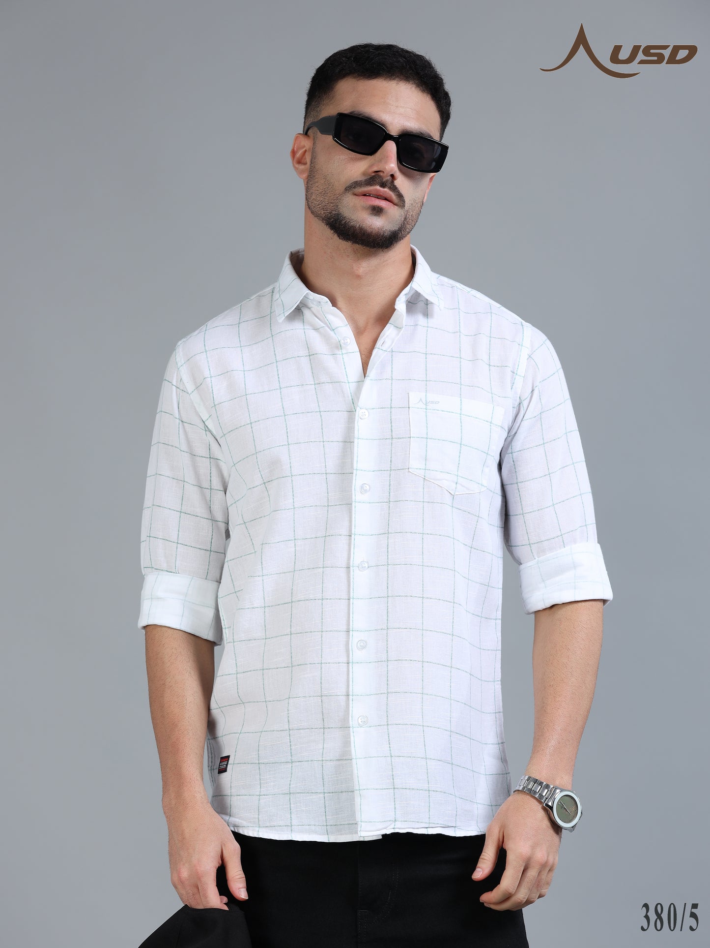380/5-Cotton Linen Chex Full Shirts