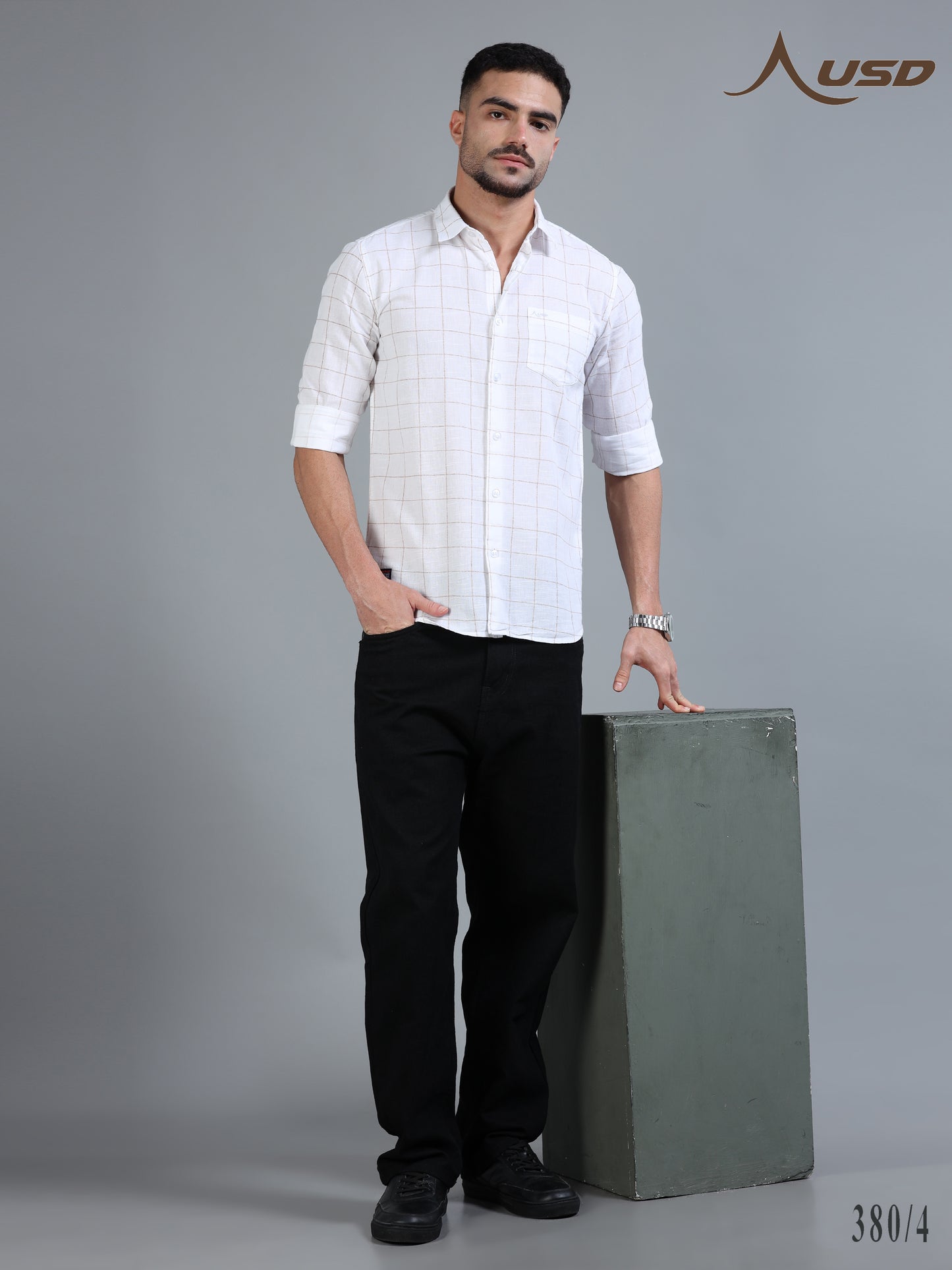 380/4-Cotton Linen Chex Full Shirts
