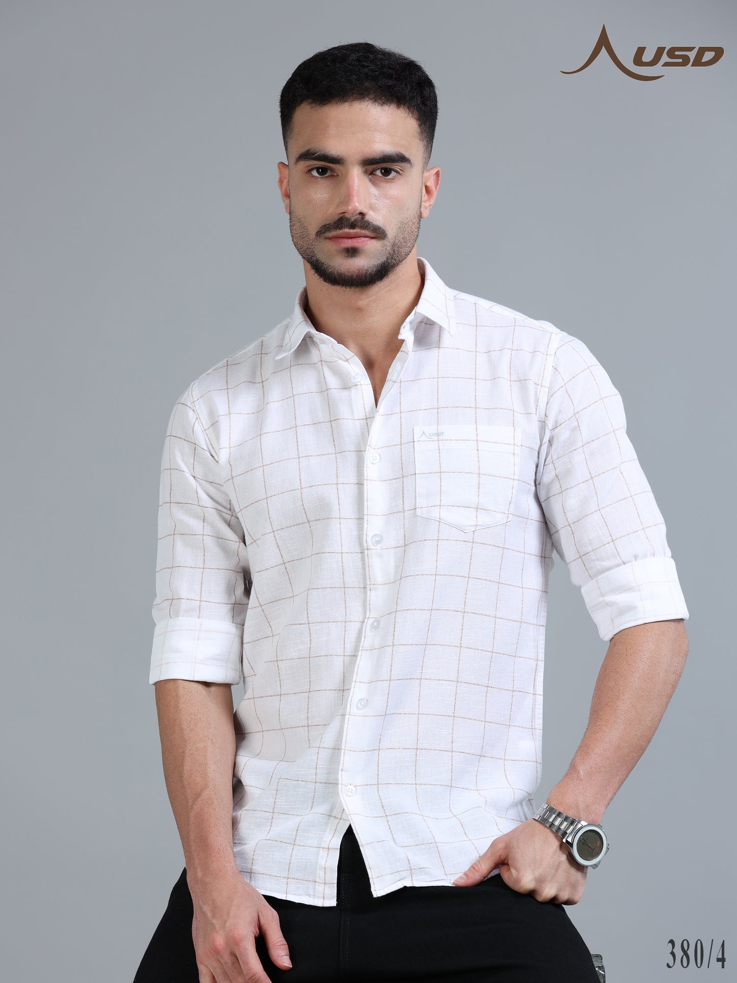 380/4-Cotton Linen Chex Full Shirts
