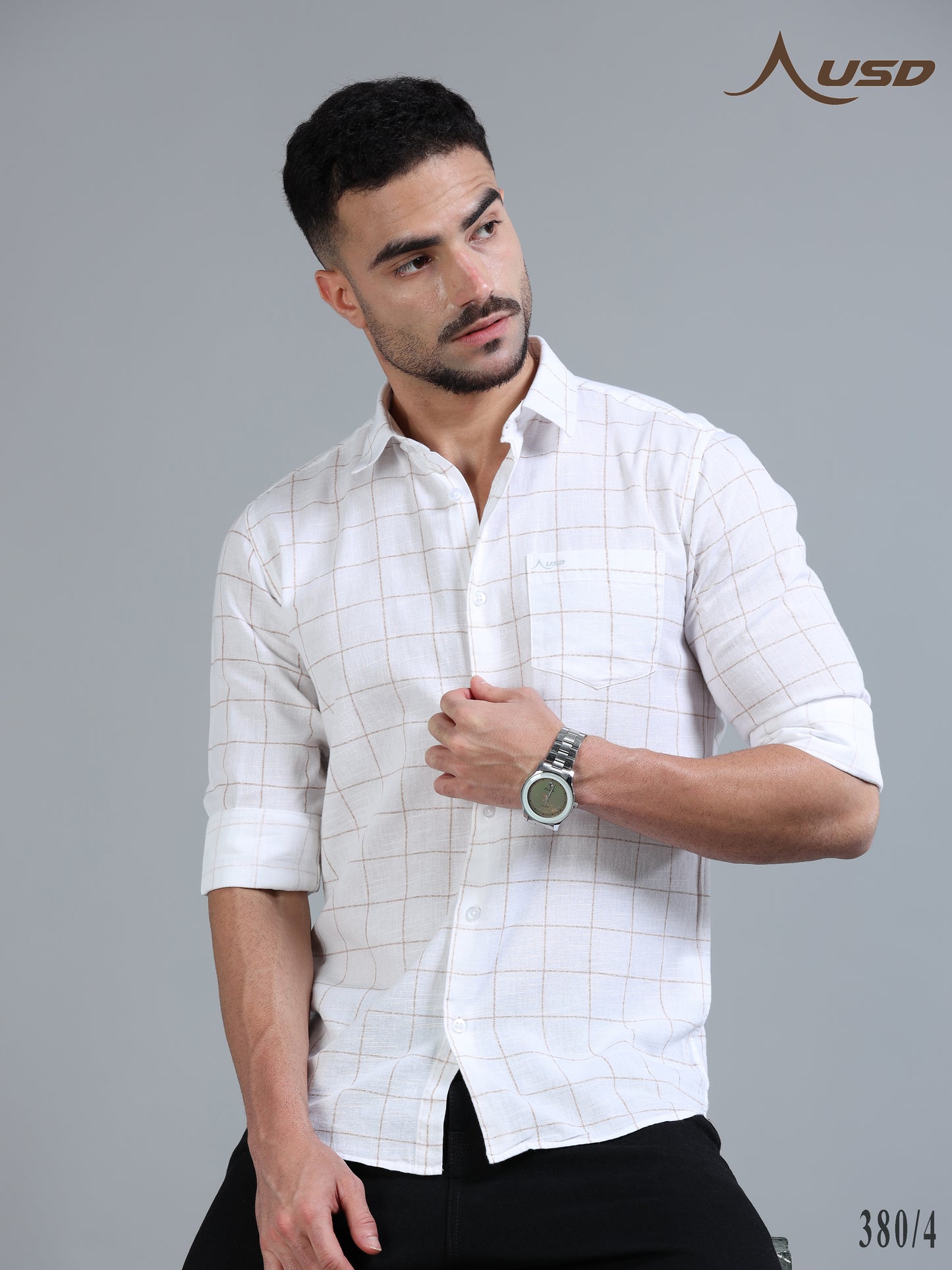 380/4-Cotton Linen Chex Full Shirts