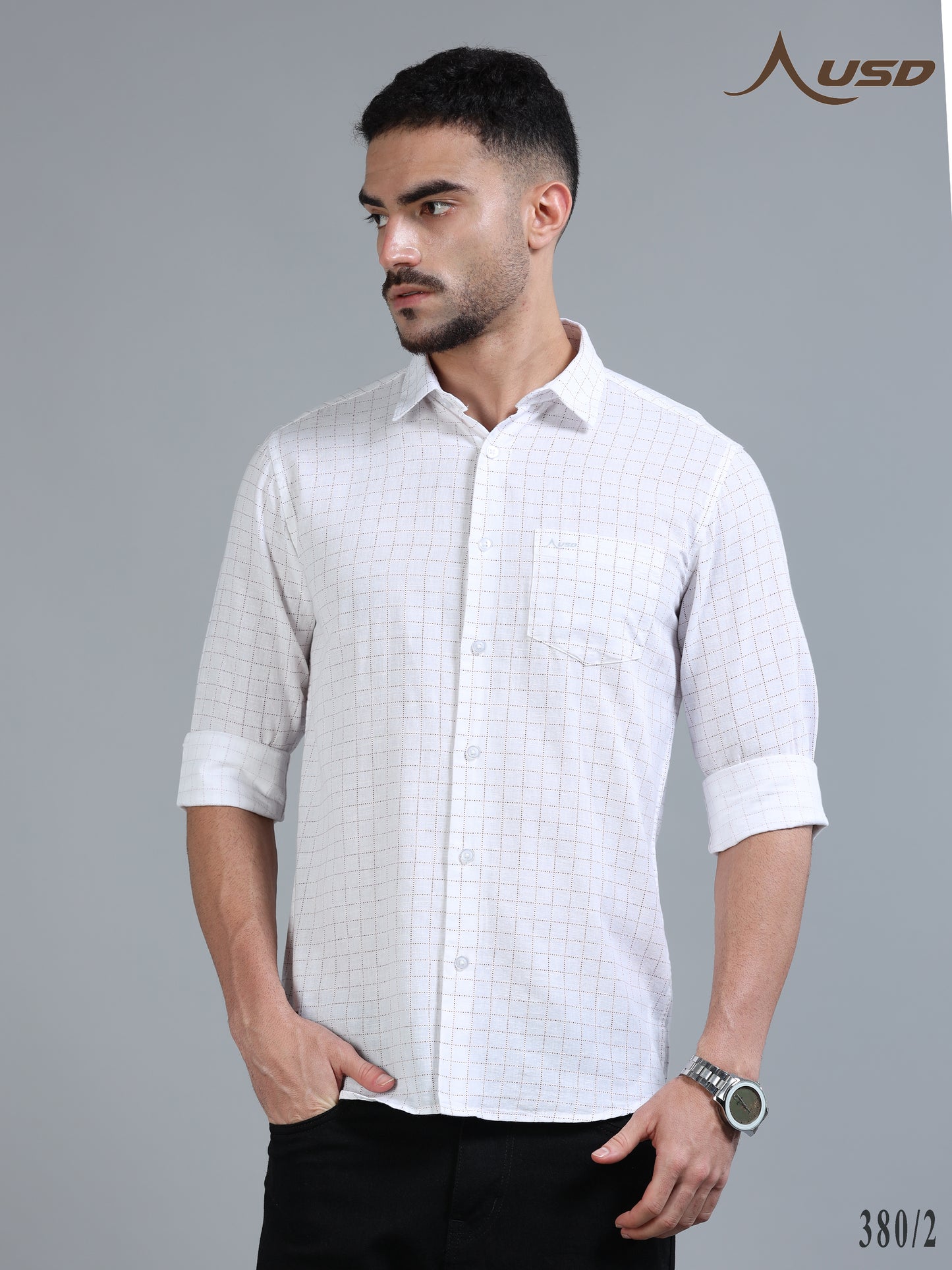 380/2-Cotton Linen Chex Full Shirts