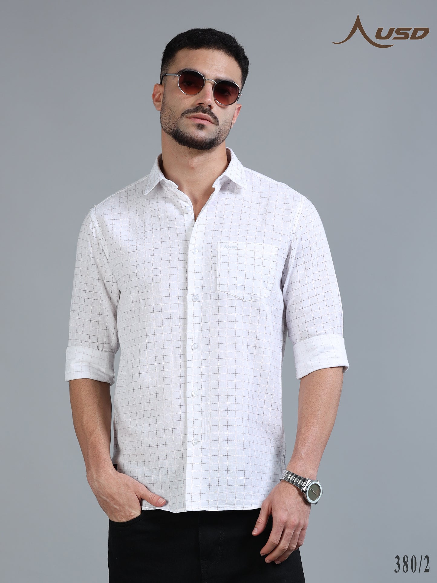 380/2-Cotton Linen Chex Full Shirts