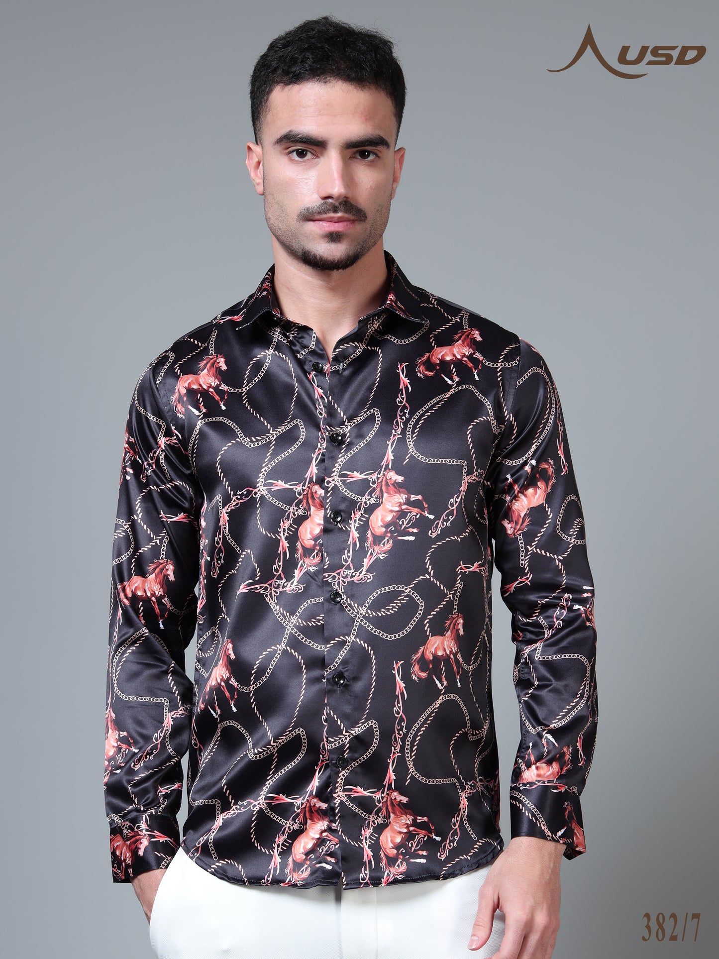 382/7–Premium Printed Satin Shirts