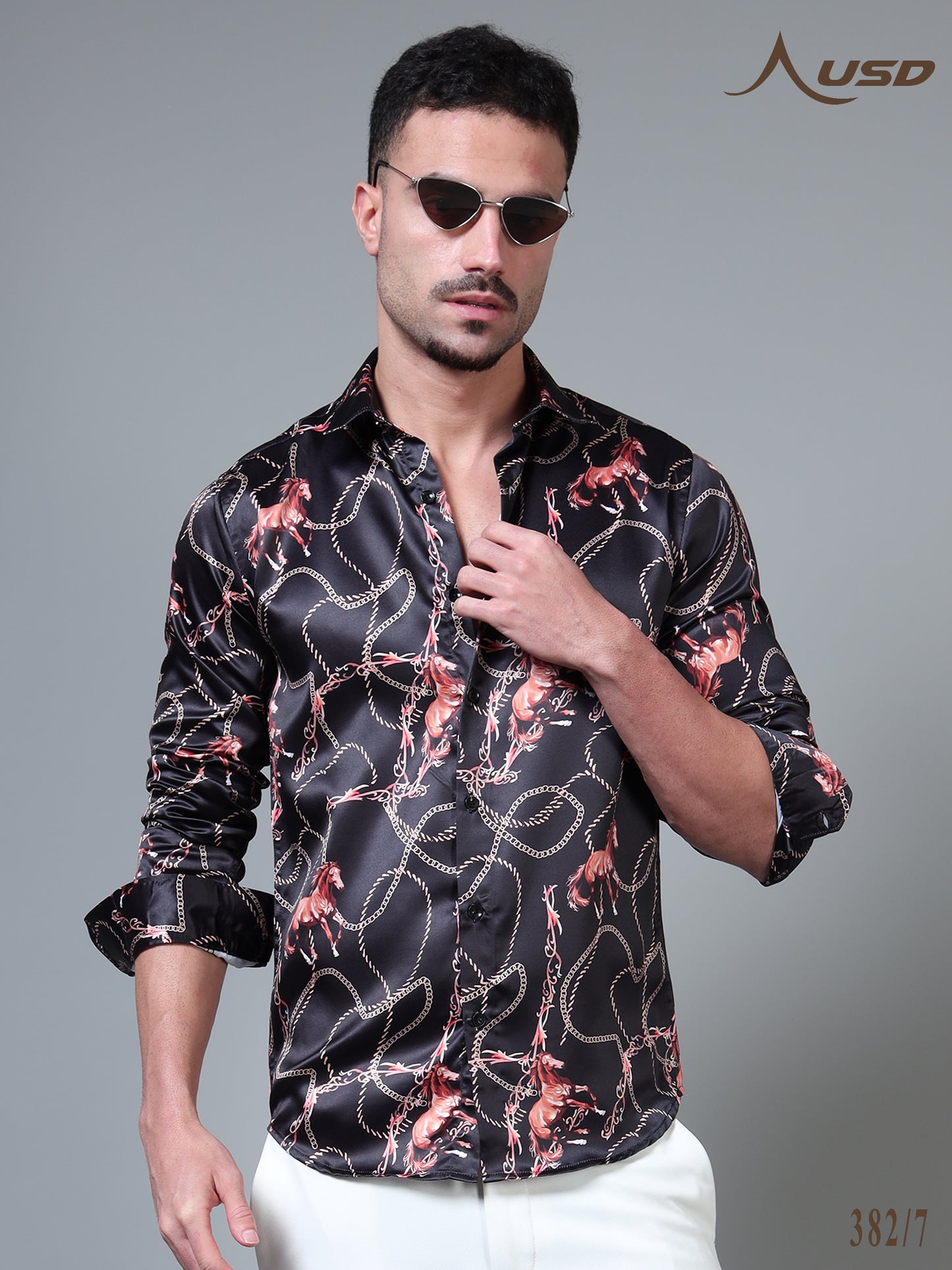 382/7–Premium Printed Satin Shirts