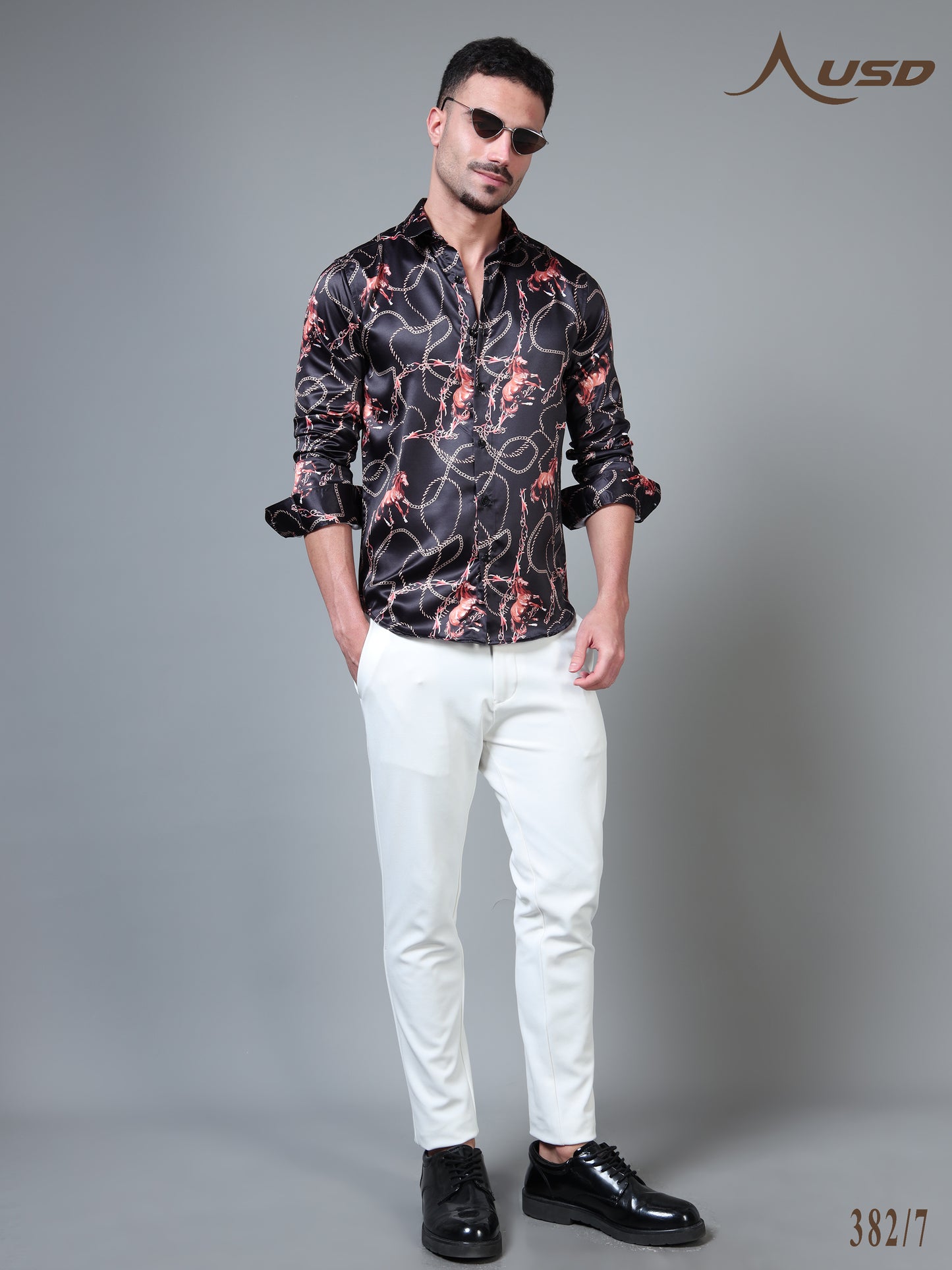 382/7–Premium Printed Satin Shirts