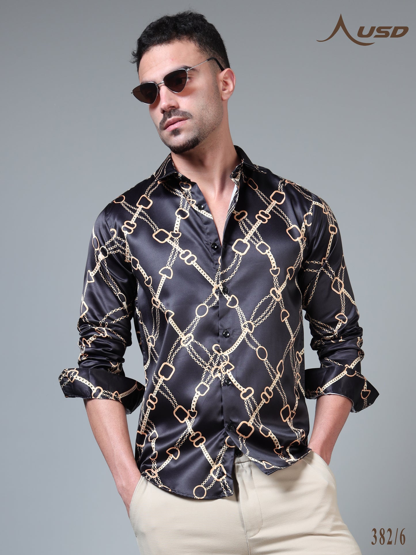 382/6–Premium Printed Satin Shirts