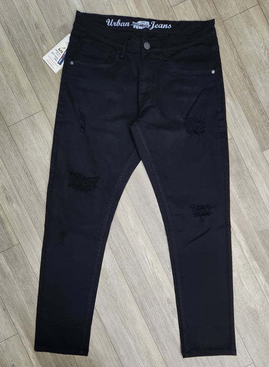 Plain Black Denim Jeans Ankle Fit - 358/5