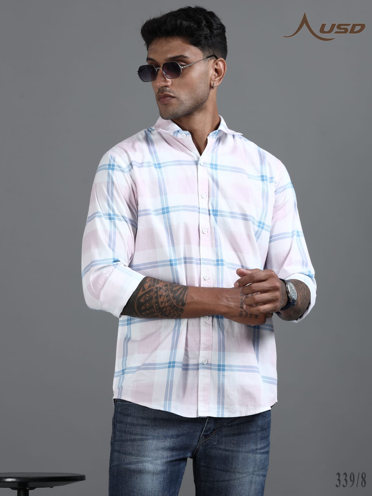 Twill Cotton Printed Chex Shirts - 339/8