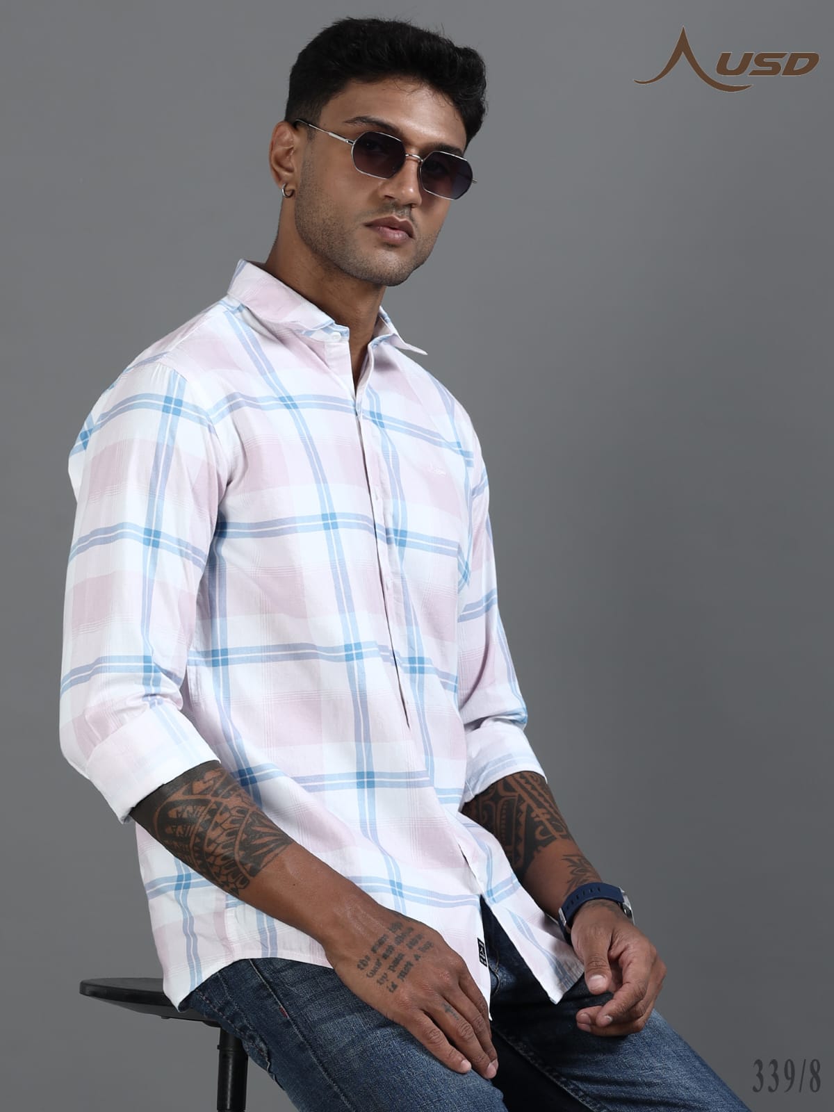 Twill Cotton Printed Chex Shirts - 339/8