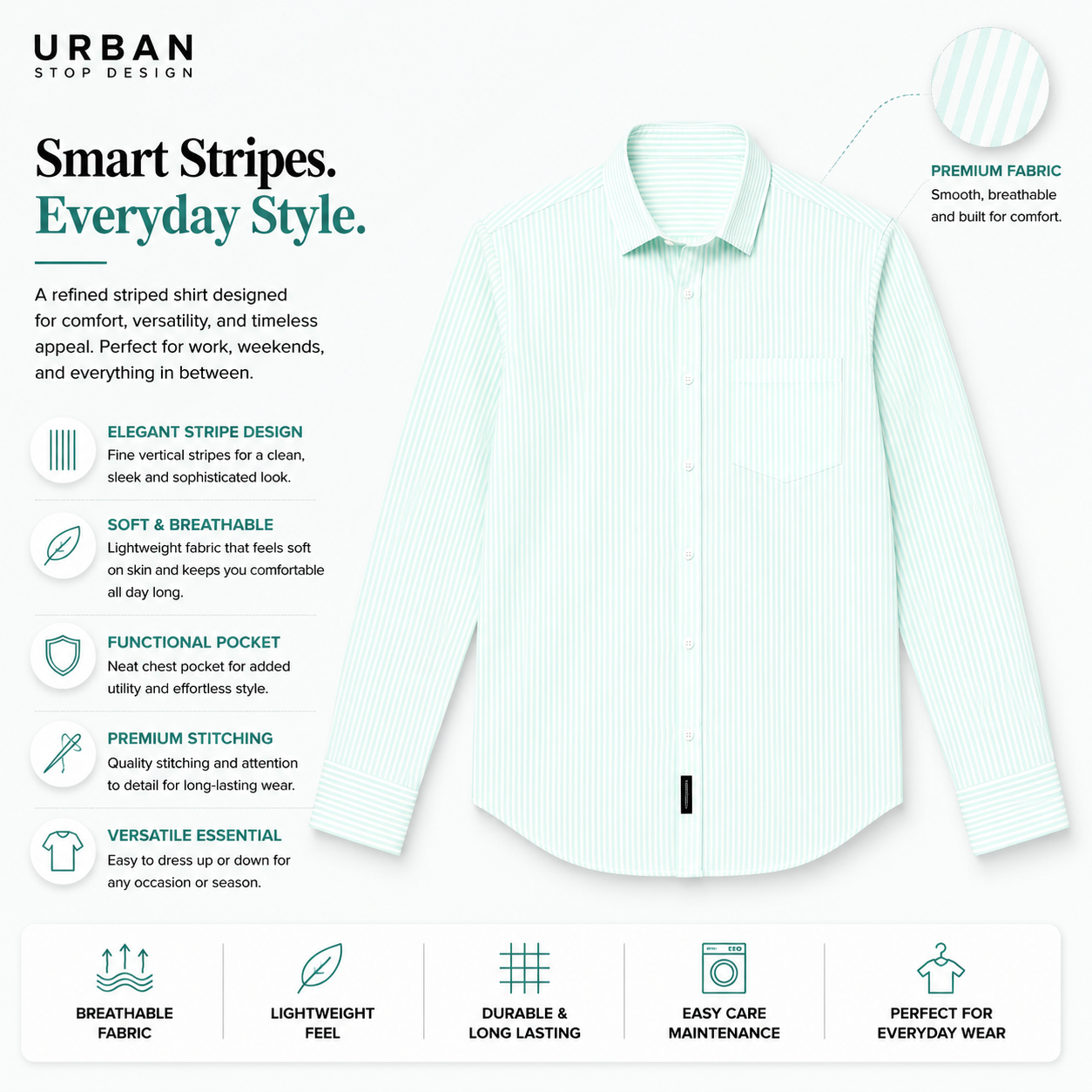 Mens Premium Striped Cotton Shirt - Regular Fit USD 408/5