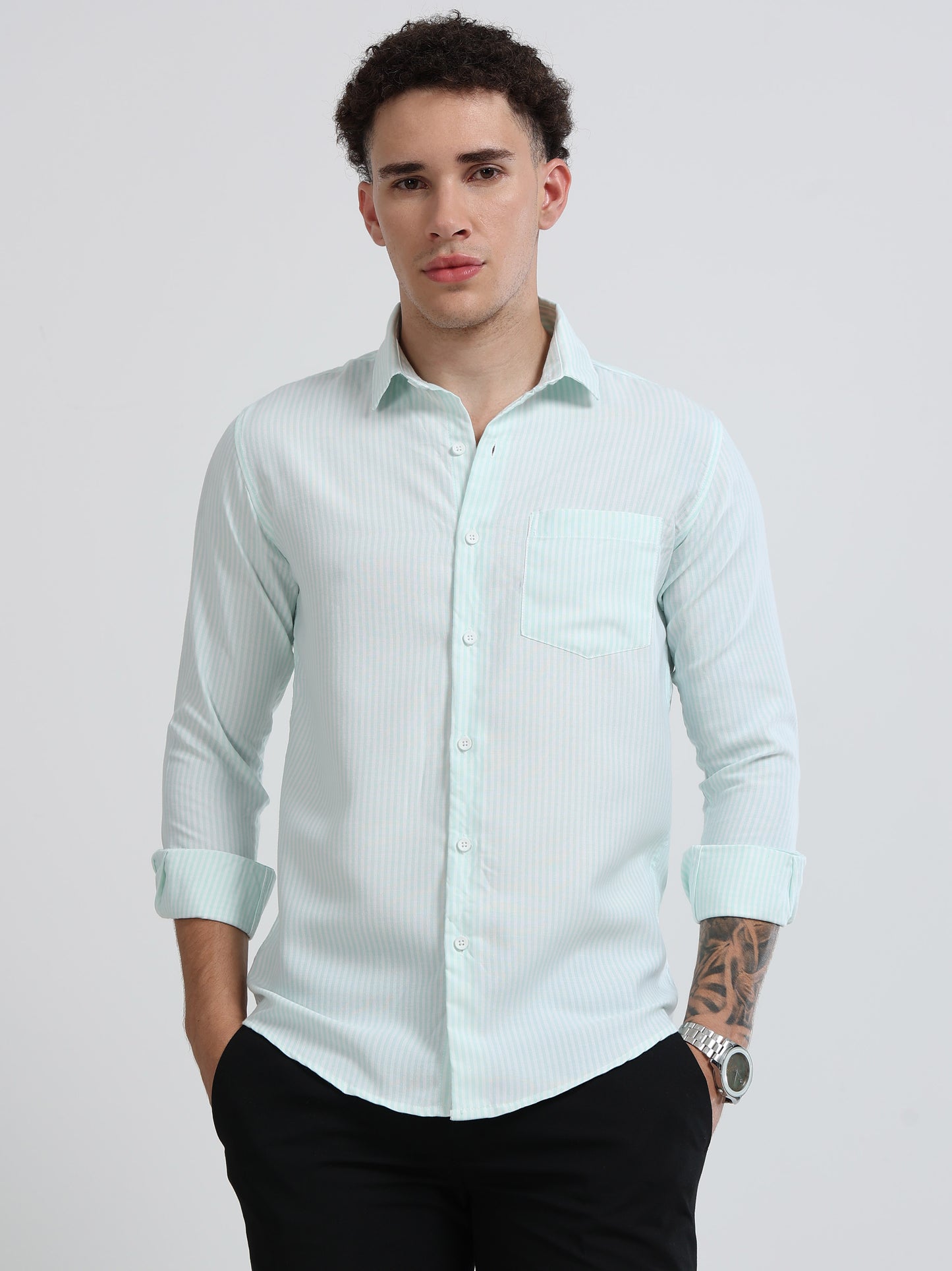Mens Premium Striped Cotton Shirt - Regular Fit USD 408/5