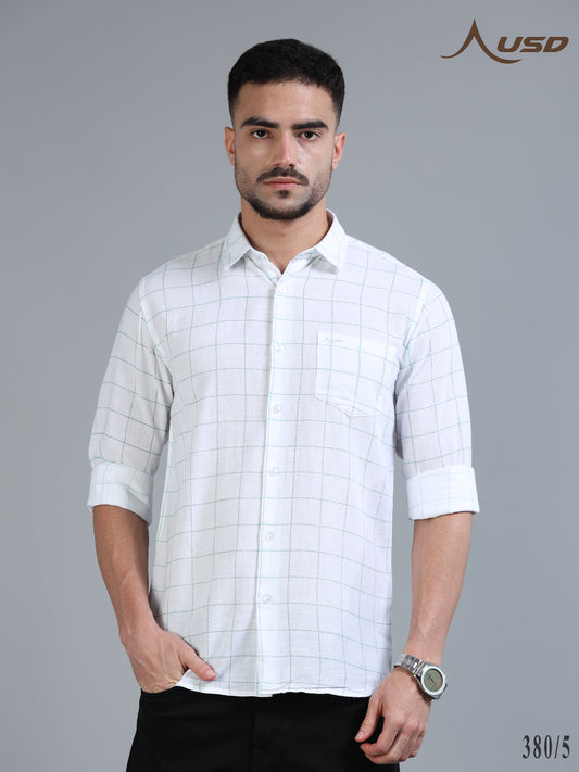 380/5-Cotton Linen Chex Full Shirts