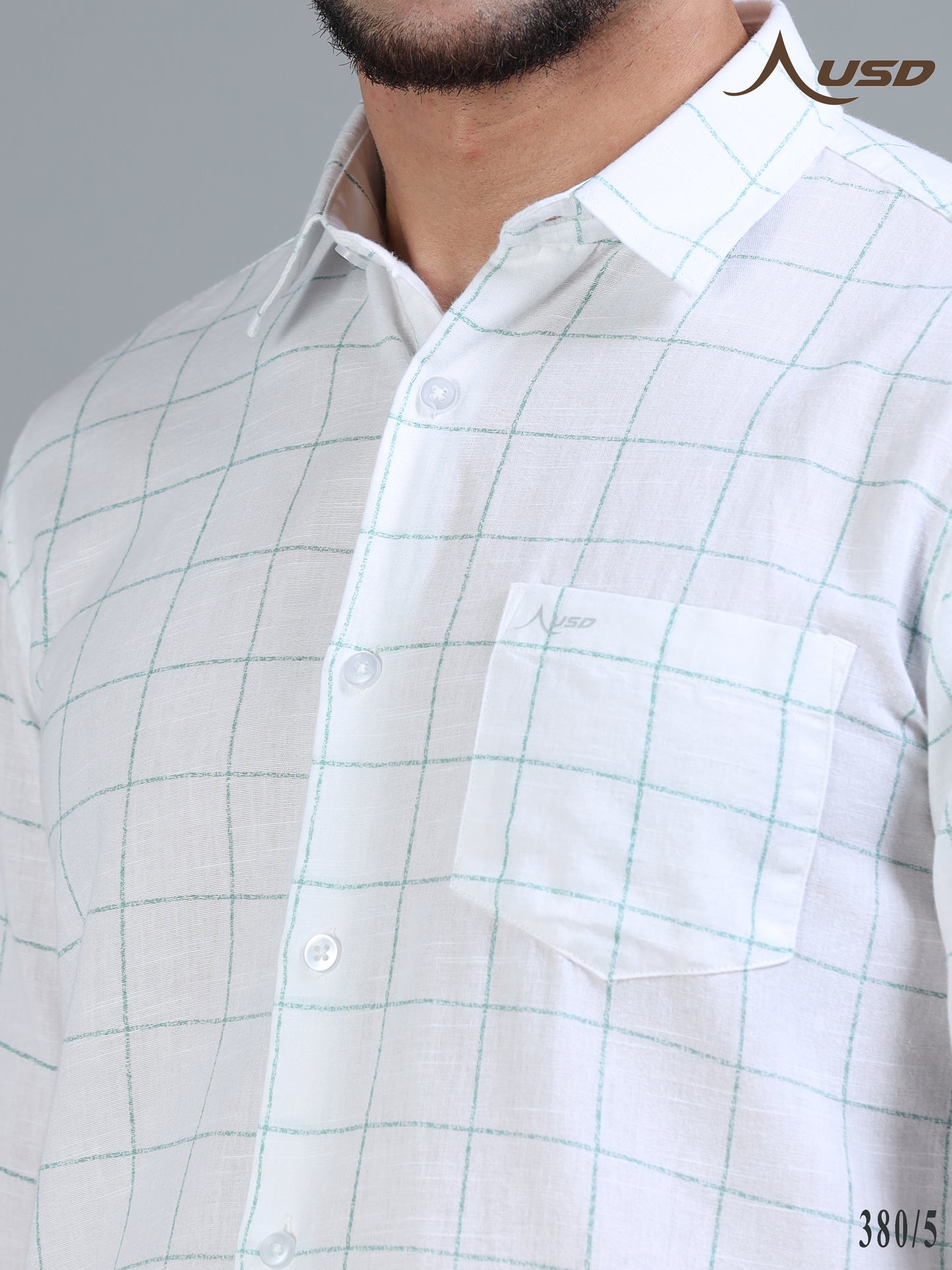 380/5-Cotton Linen Chex Full Shirts