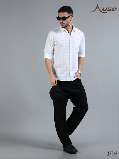 380/5-Cotton Linen Chex Full Shirts