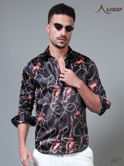 382/7–Premium Printed Satin Shirts