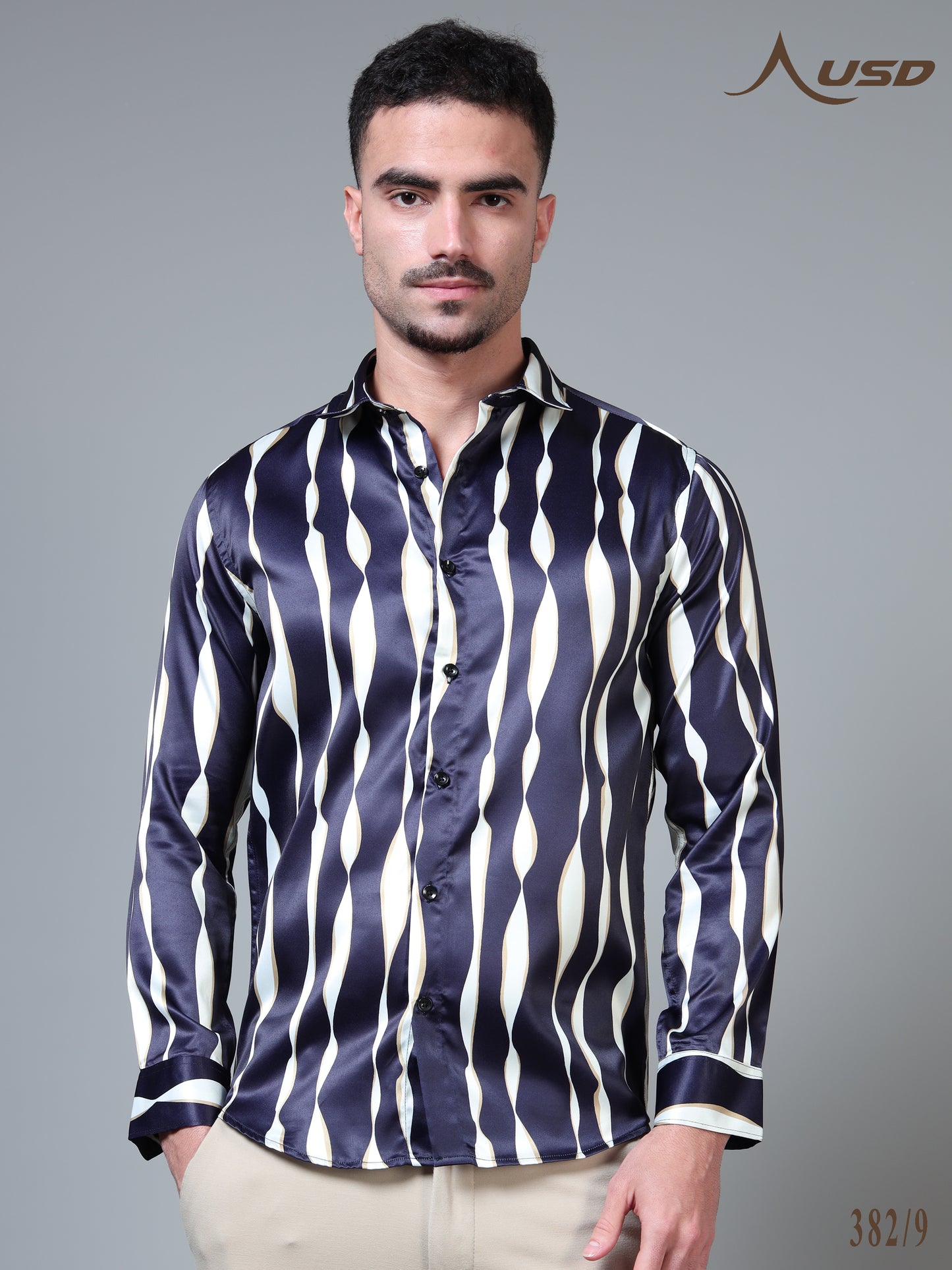 382/9–Premium Printed Satin Shirts