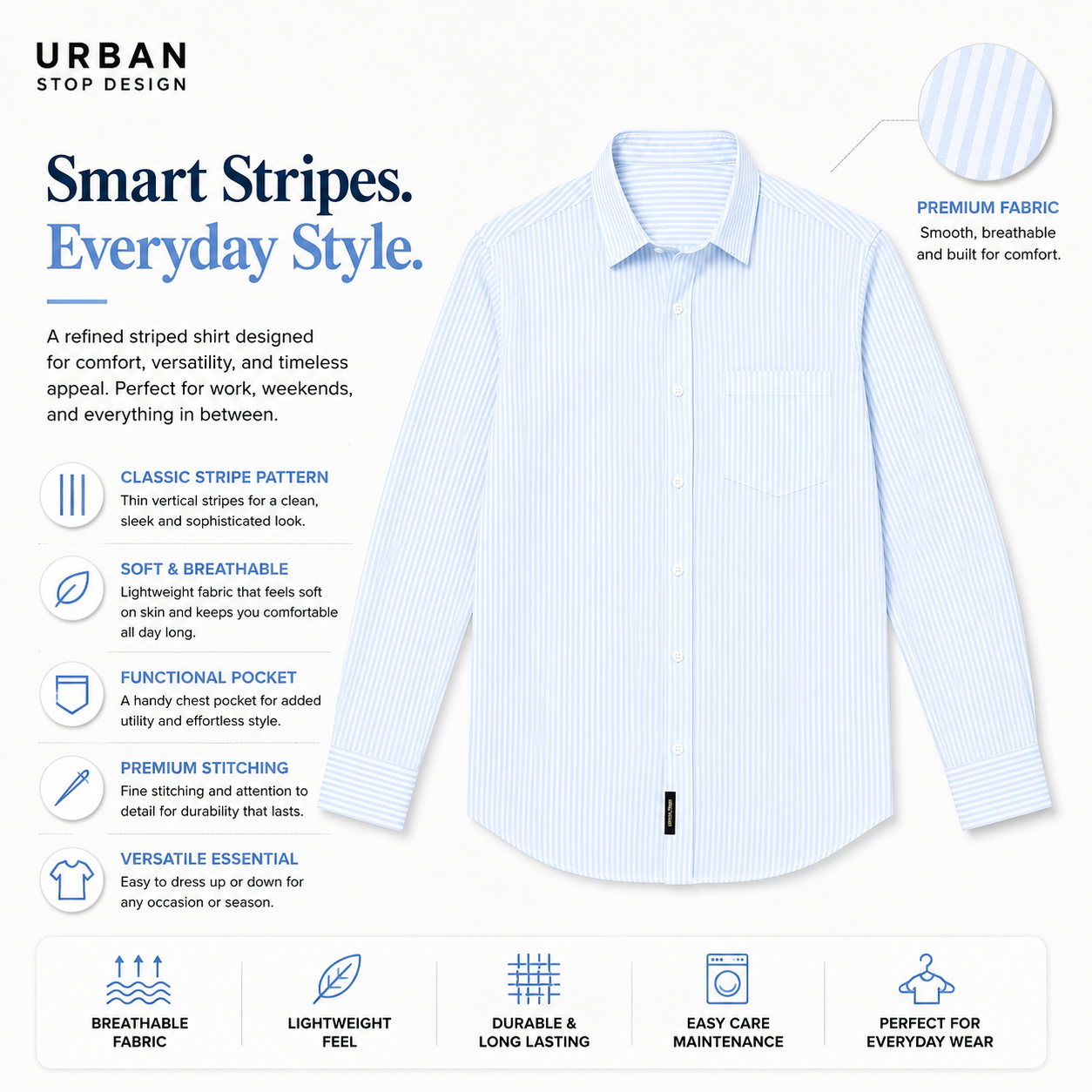 Mens Premium Striped Cotton Shirt - Regular Fit USD 408/4