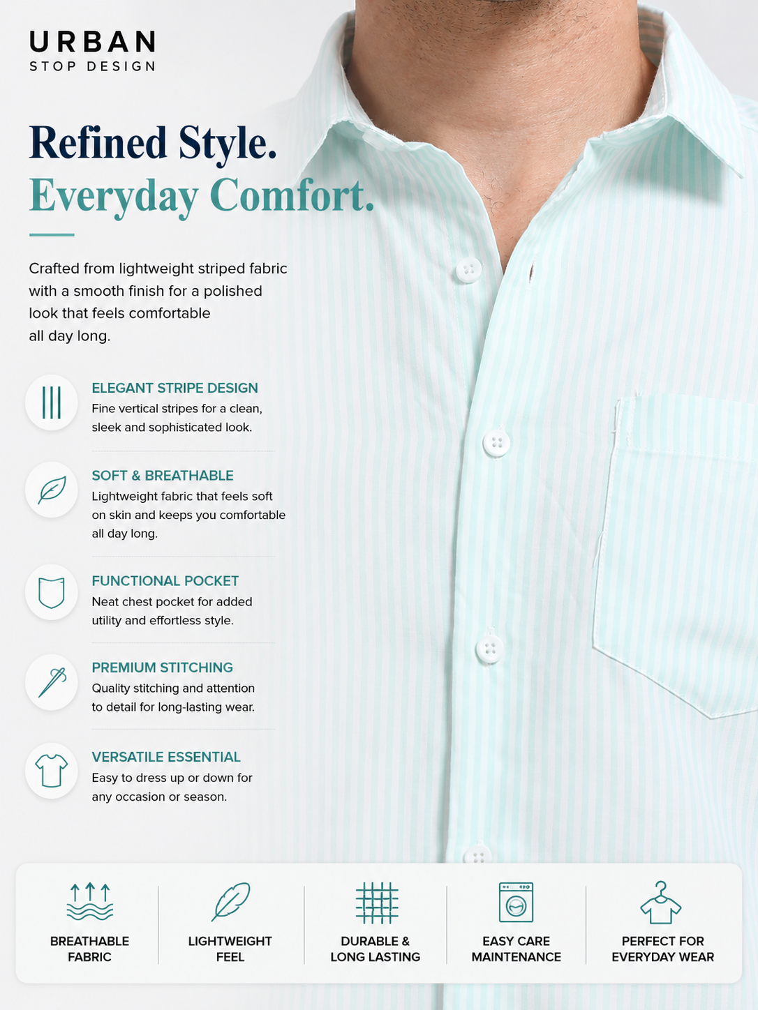 Mens Premium Striped Cotton Shirt - Regular Fit USD 408/5