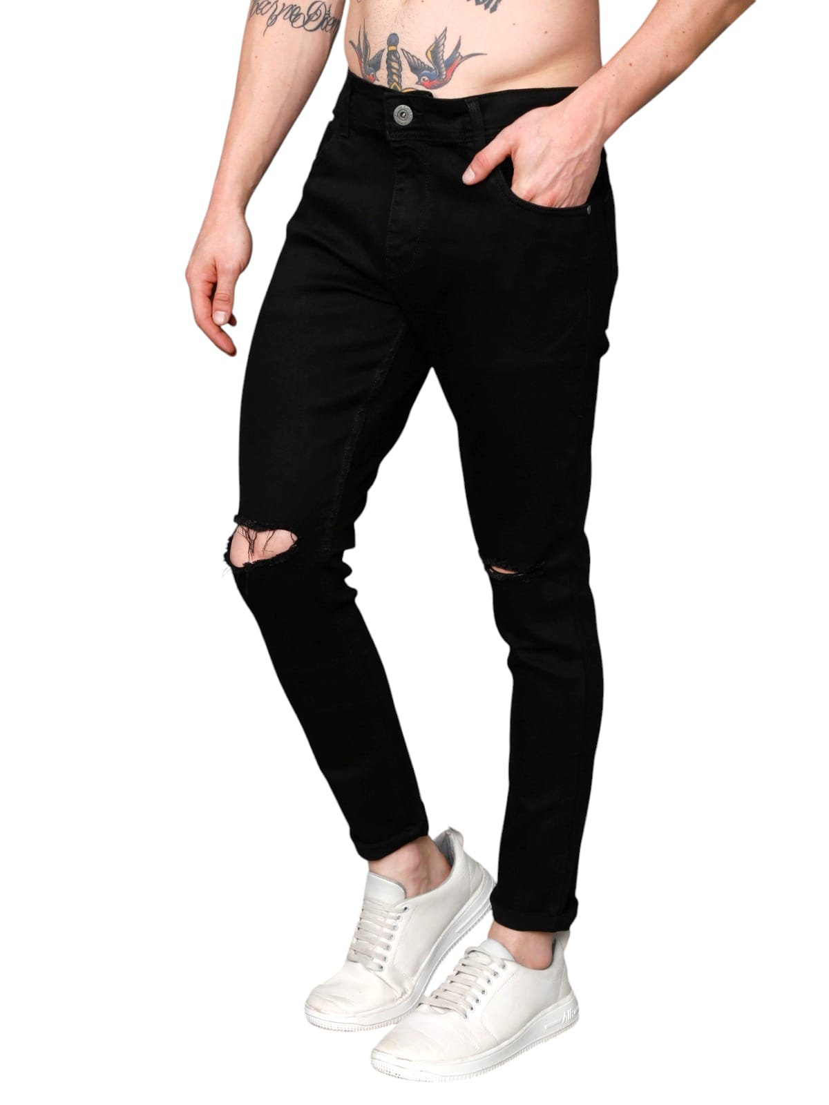 275-Knee-Cut Lycra Jeans - Ankle Fit