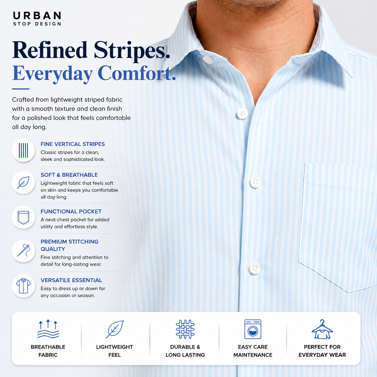 Mens Premium Striped Cotton Shirt - Regular Fit USD 408/4