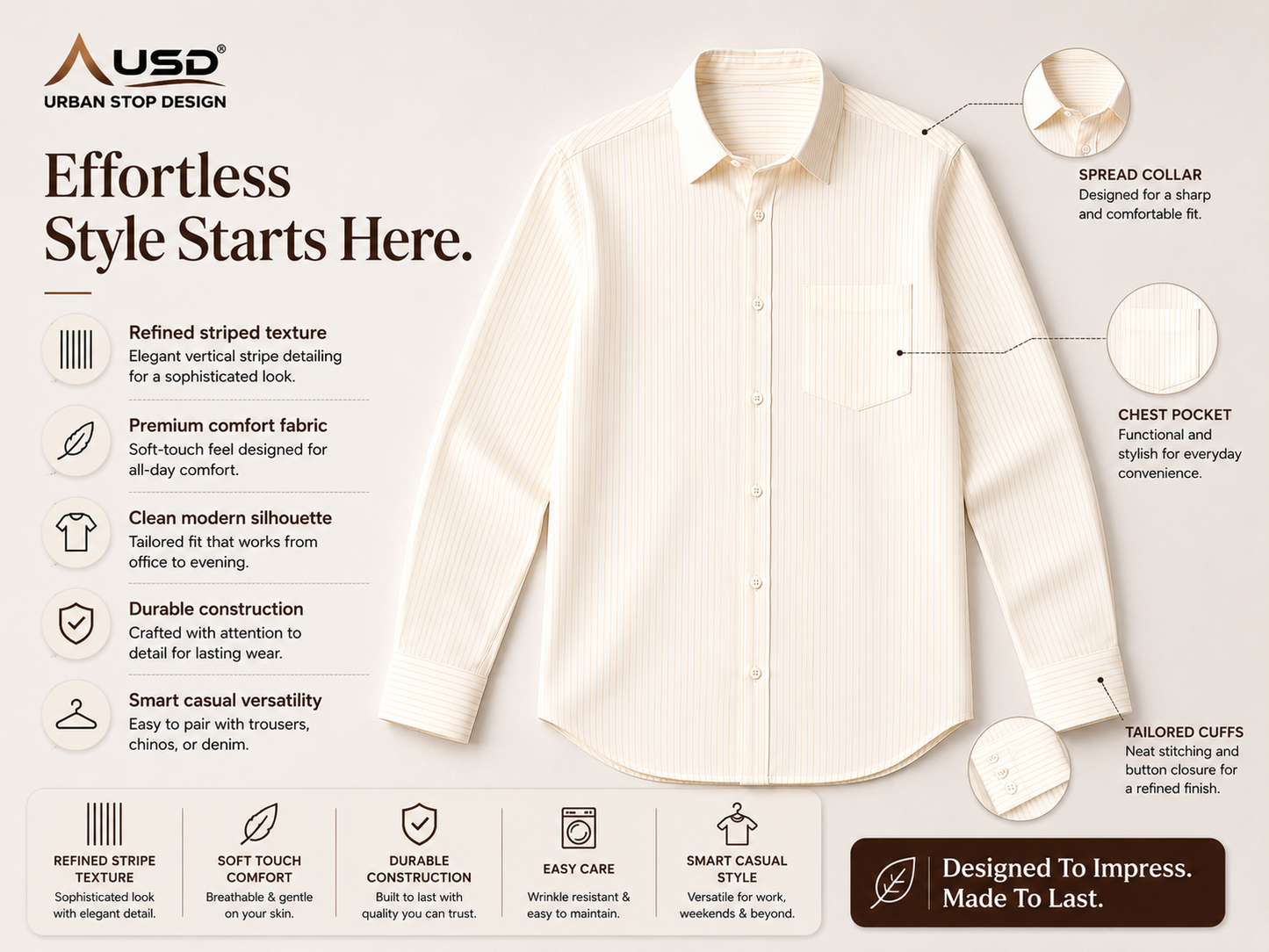 Mens Premium Striped Cotton Shirt - Regular Fit USD 408/1