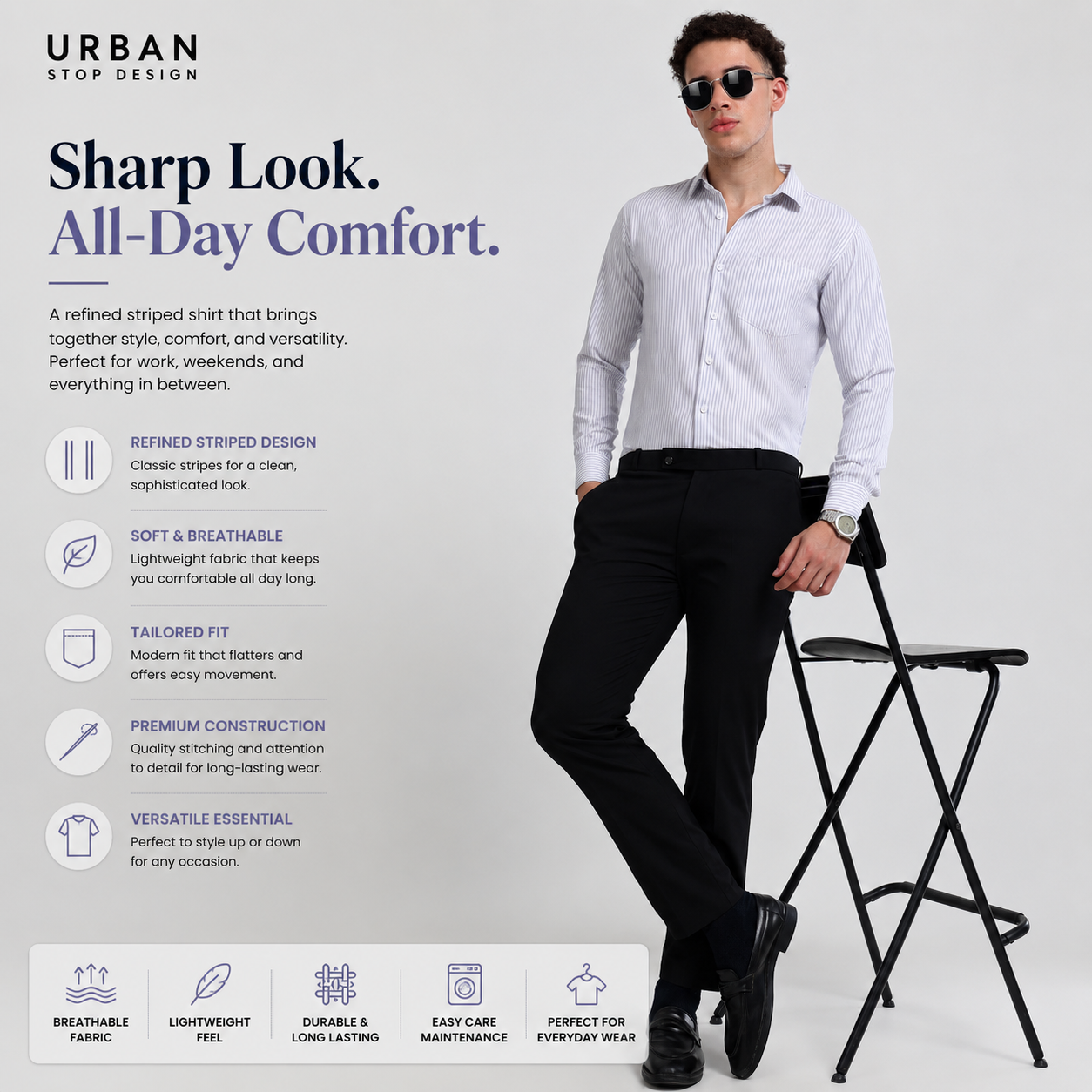 Mens Premium Striped Cotton Shirt - Regular Fit USD 408/2