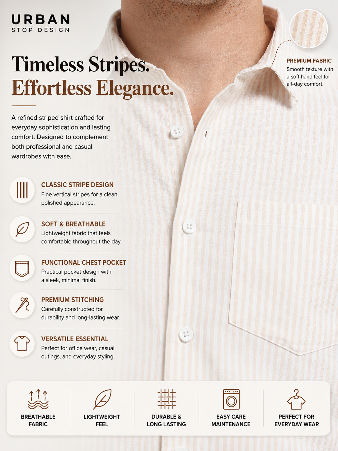 Mens Premium Striped Cotton Shirt - Regular Fit USD 408/6