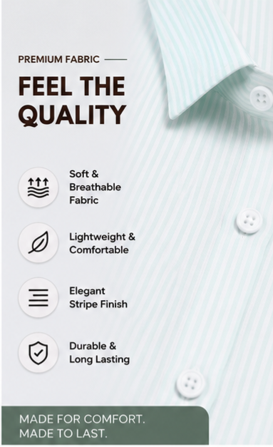 Mens Premium Striped Cotton Shirt - Regular Fit USD 408/5