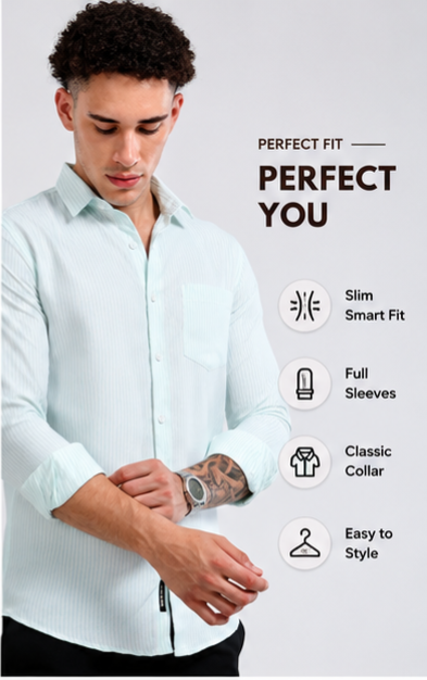 Mens Premium Striped Cotton Shirt - Regular Fit USD 408/5